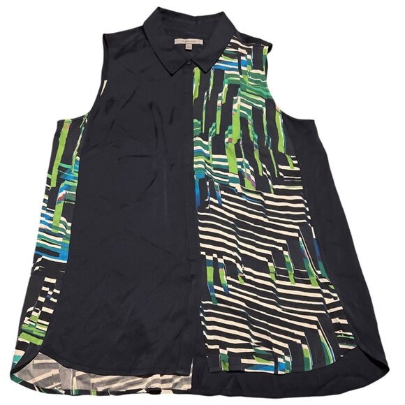 Classiques Entier Sleeveless Silk Blend Collared Top With Abstract Print - Picture 1 of 7